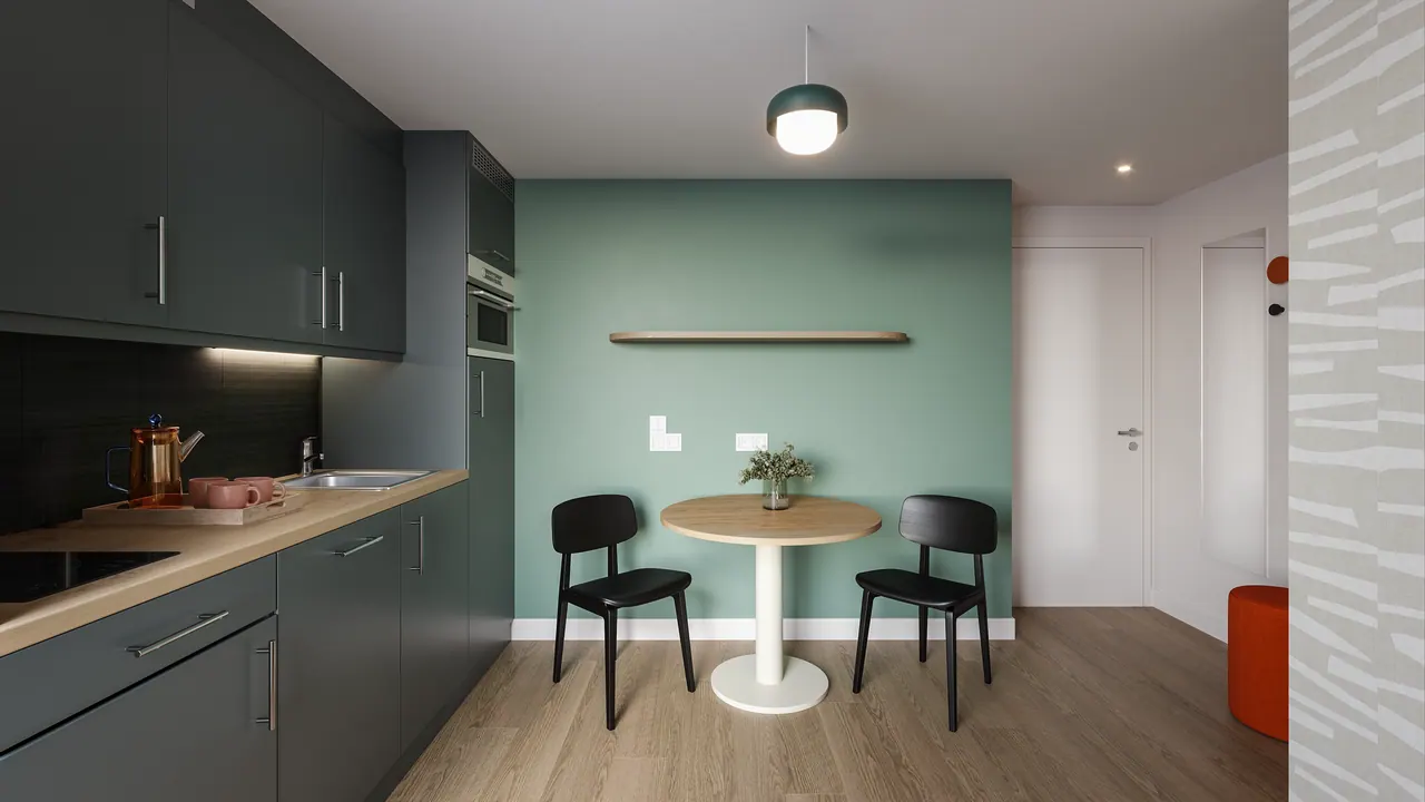 Apartmenthotel in München — Zimmer, 3D-Visualisierung