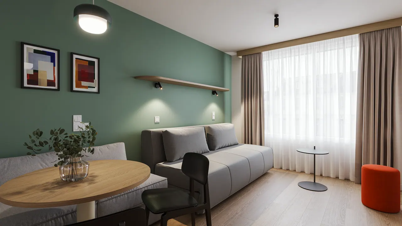 Apartmenthotel in München — Schlafzimmer, 3D-Visualisierung