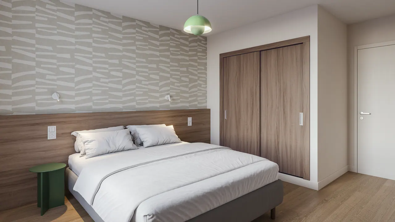 Apartmenthotel in München — Schlafzimmer, 3D-Visualisierung