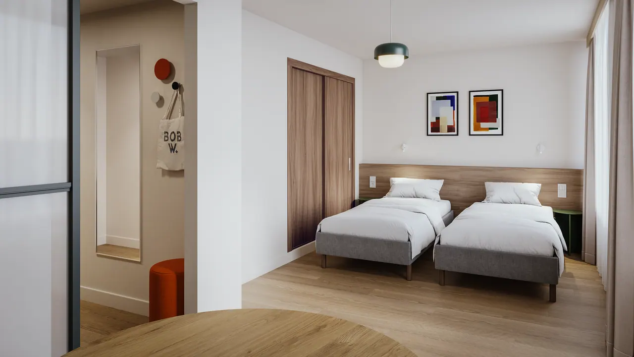 Apartmenthotel in München — Zweibettzimmer, 3D-Visualisierung