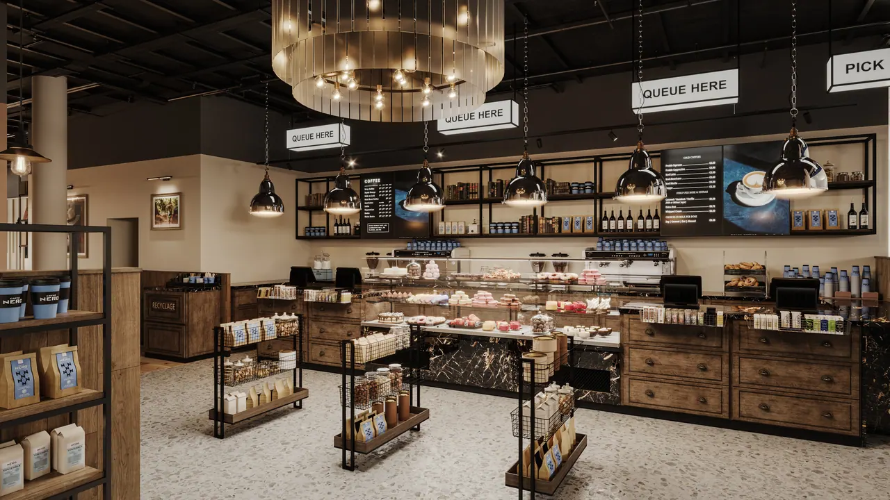 Café in Manchester — Ansicht, 3D-Visualisierung