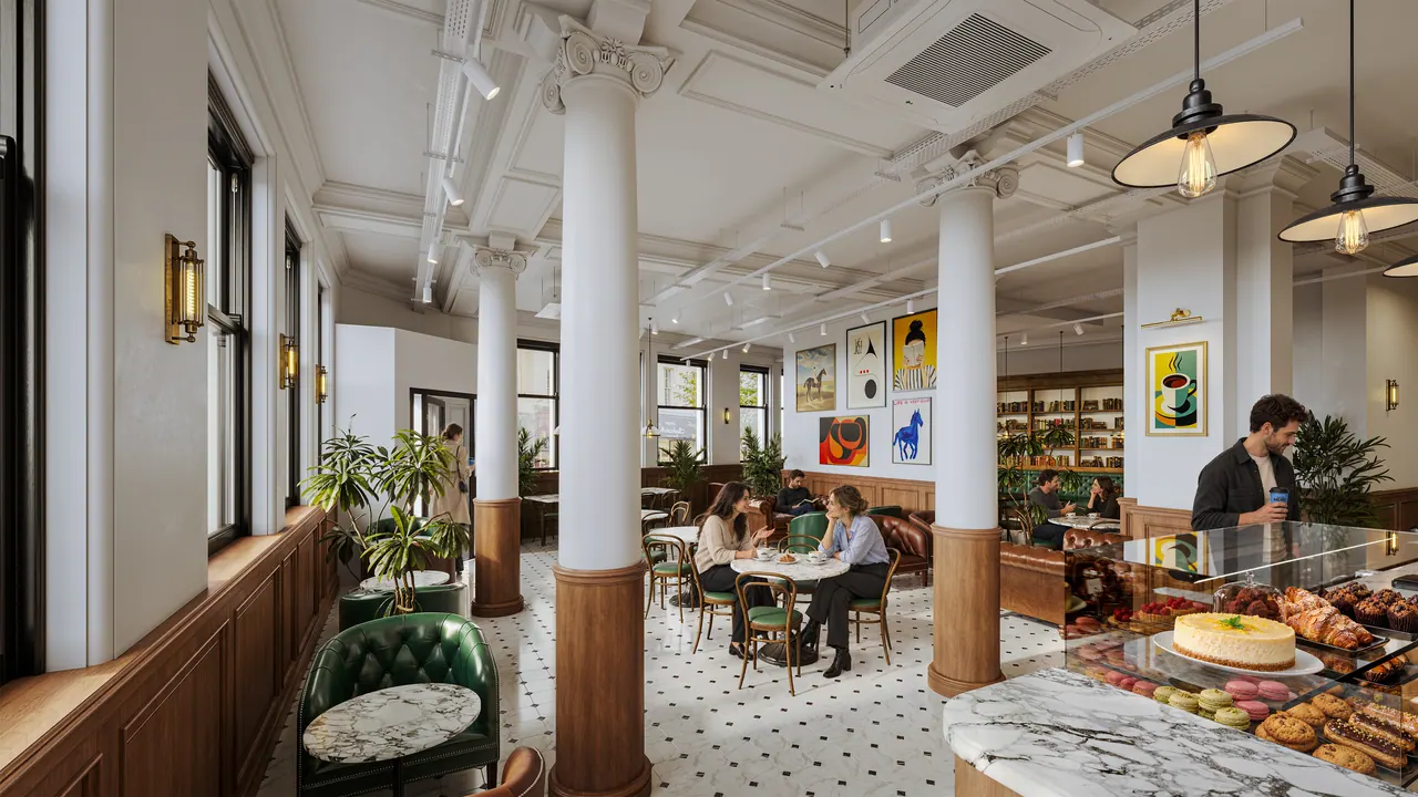 Café im Säulensaal — Ansicht, 3D-Visualisierung
