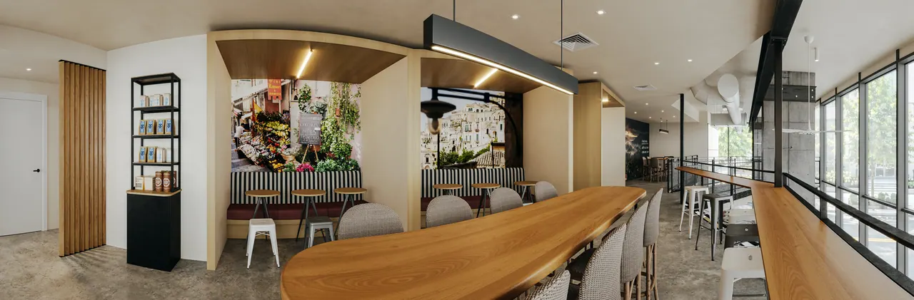 Café in den USA — Ansicht, 3D-Visualisierung