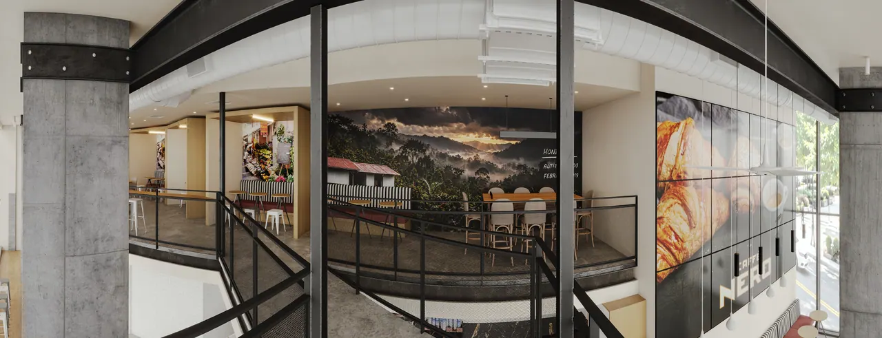 Café in den USA — Ansicht, 3D-Visualisierung