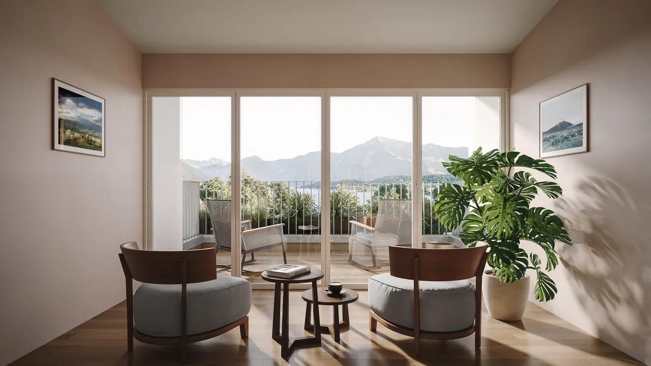 Dachwohnung mit Seeblick — Ansicht, 3D-Visualisierung