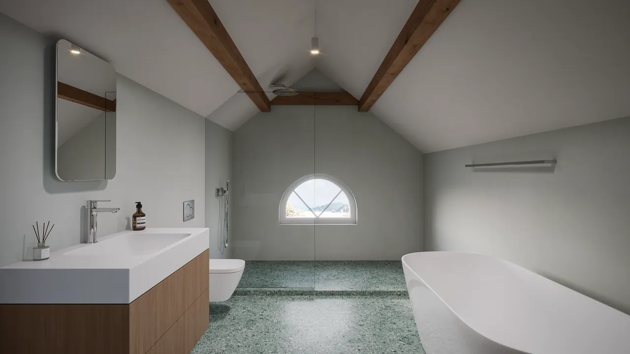 Dachwohnung mit Seeblick — Ansicht, 3D-Visualisierung