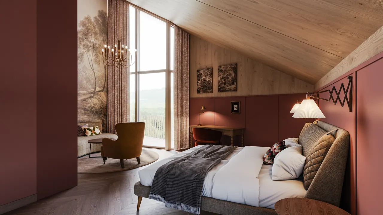 Lodge-Hotel — Schlafzimmer, 3D-Visualisierung