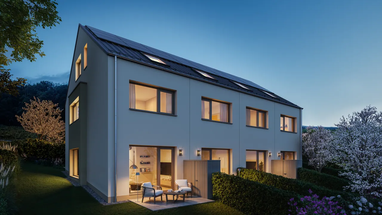 Reihenhäuser — Aussenansicht, 3D-Visualisierung