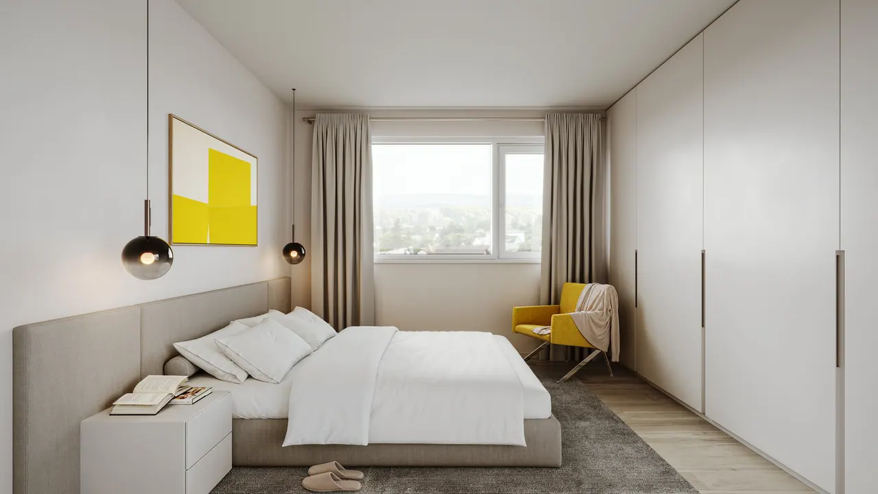 Reihenhäuser — Schlafzimmer, 3D-Visualisierung