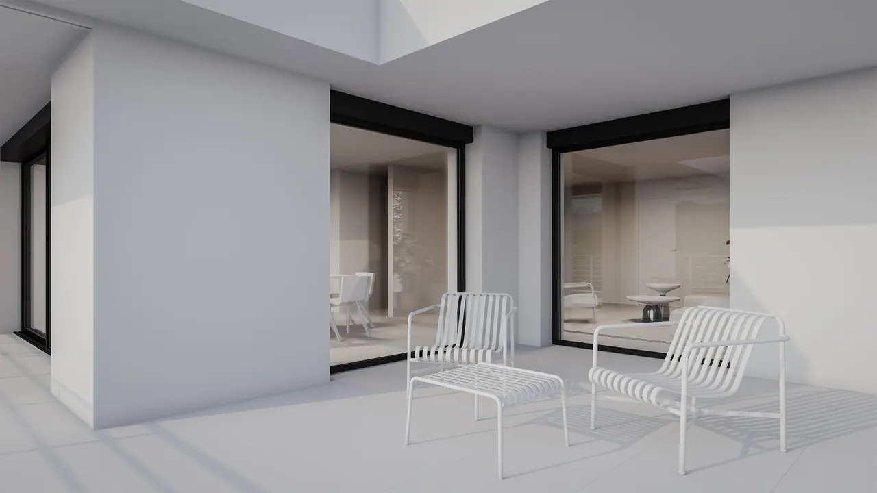 Villa am Hang — Terrasse, 3D-Visualisierung